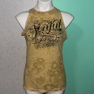 yellow graphic sinful muscle tank top